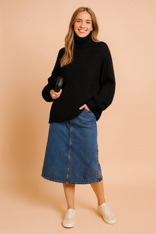 Karolina | Oversized turtleneck sweater with a geometric weave