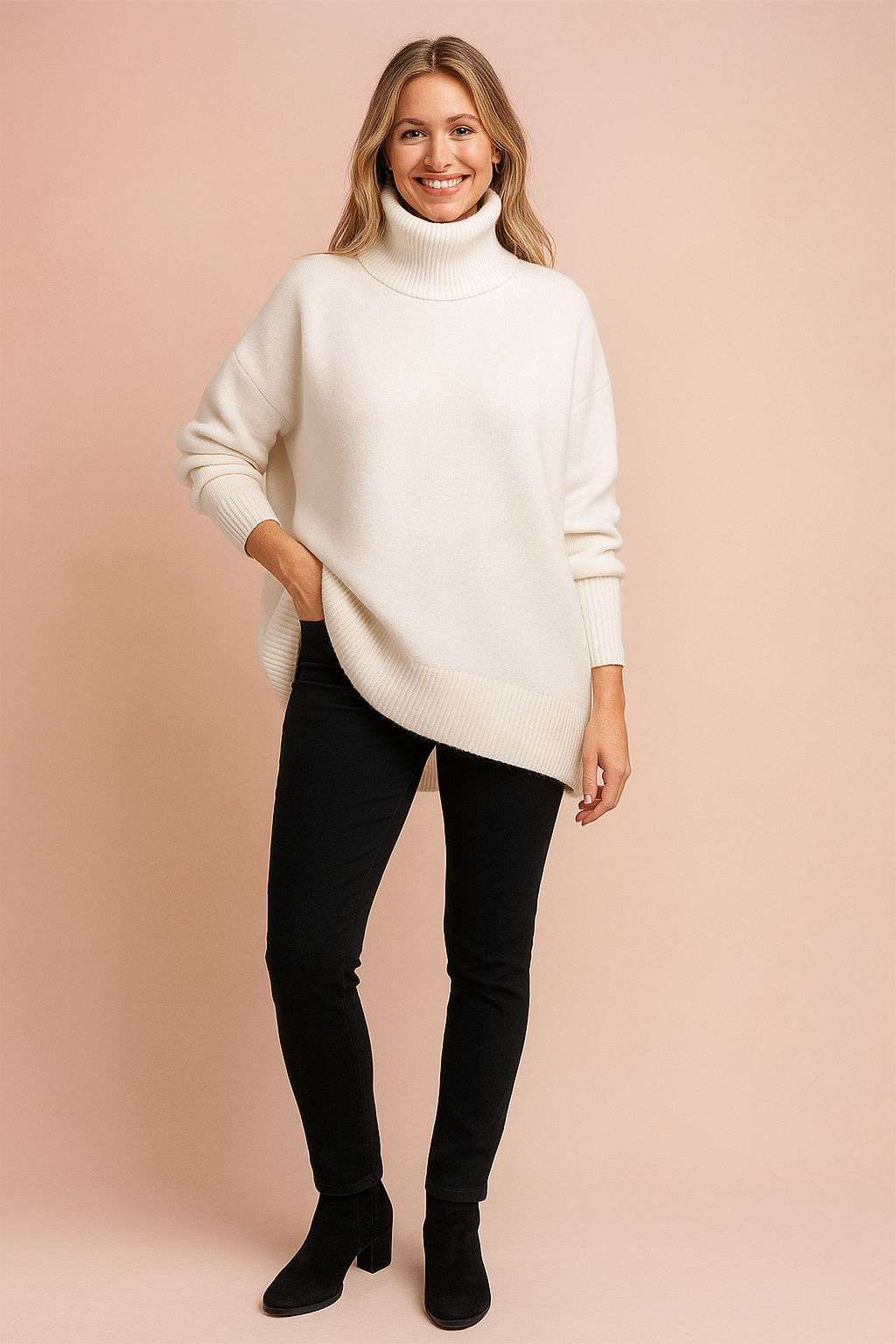 Lena | Short-sleeved sweater with a wide turtleneck