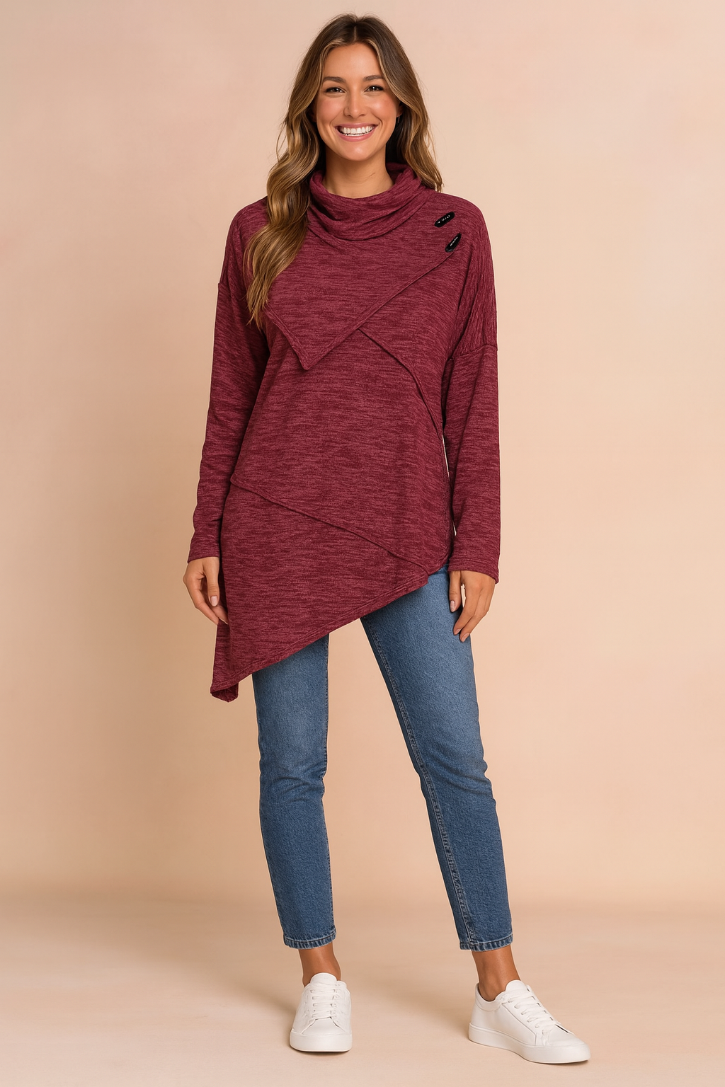 Lidia | Asymmetrical sweater with a decorative clasp