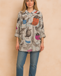 Lillian | | Loose-fitting shirt with a charming bird motif