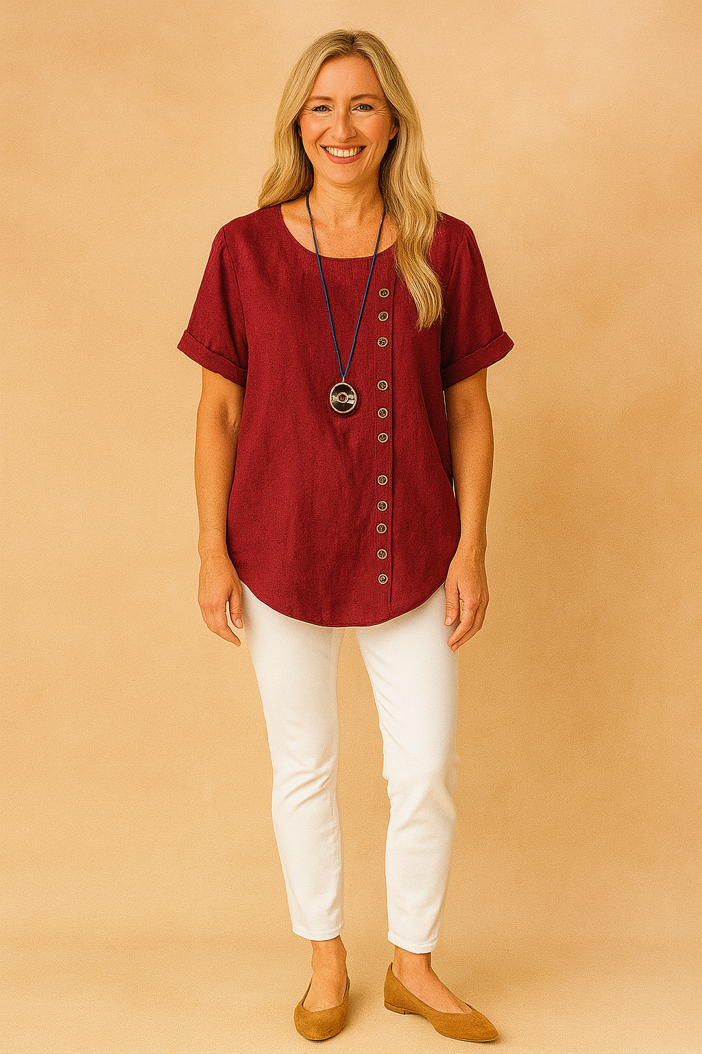 Liva | Asymmetrical blouse with decorative clasp