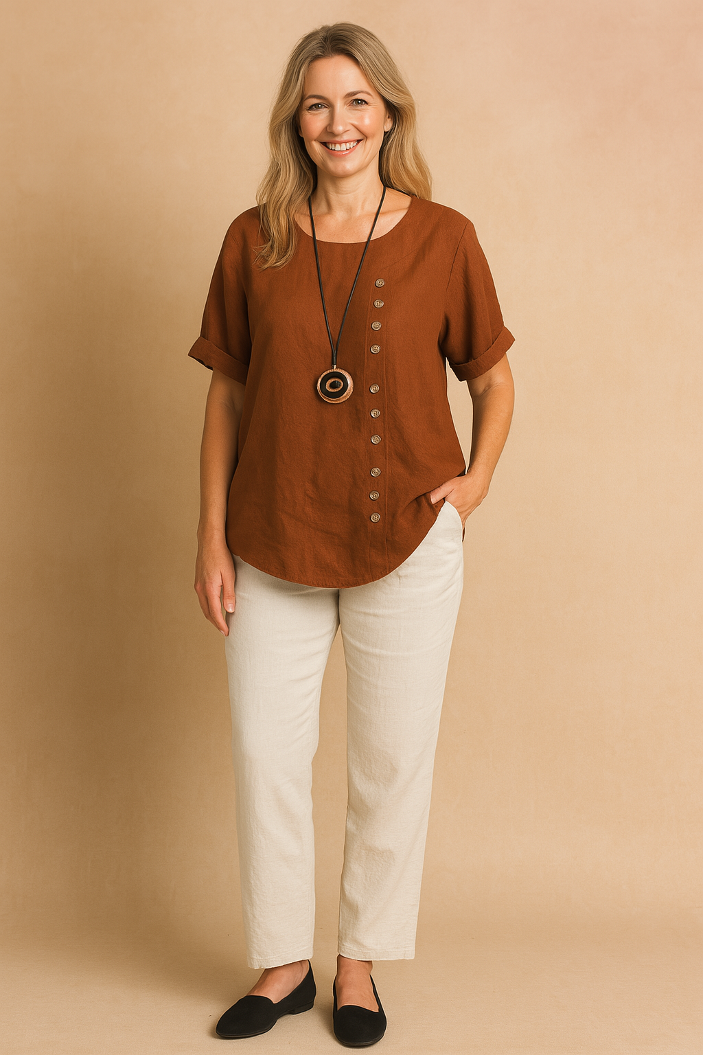 Liva | Asymmetrical blouse with decorative clasp