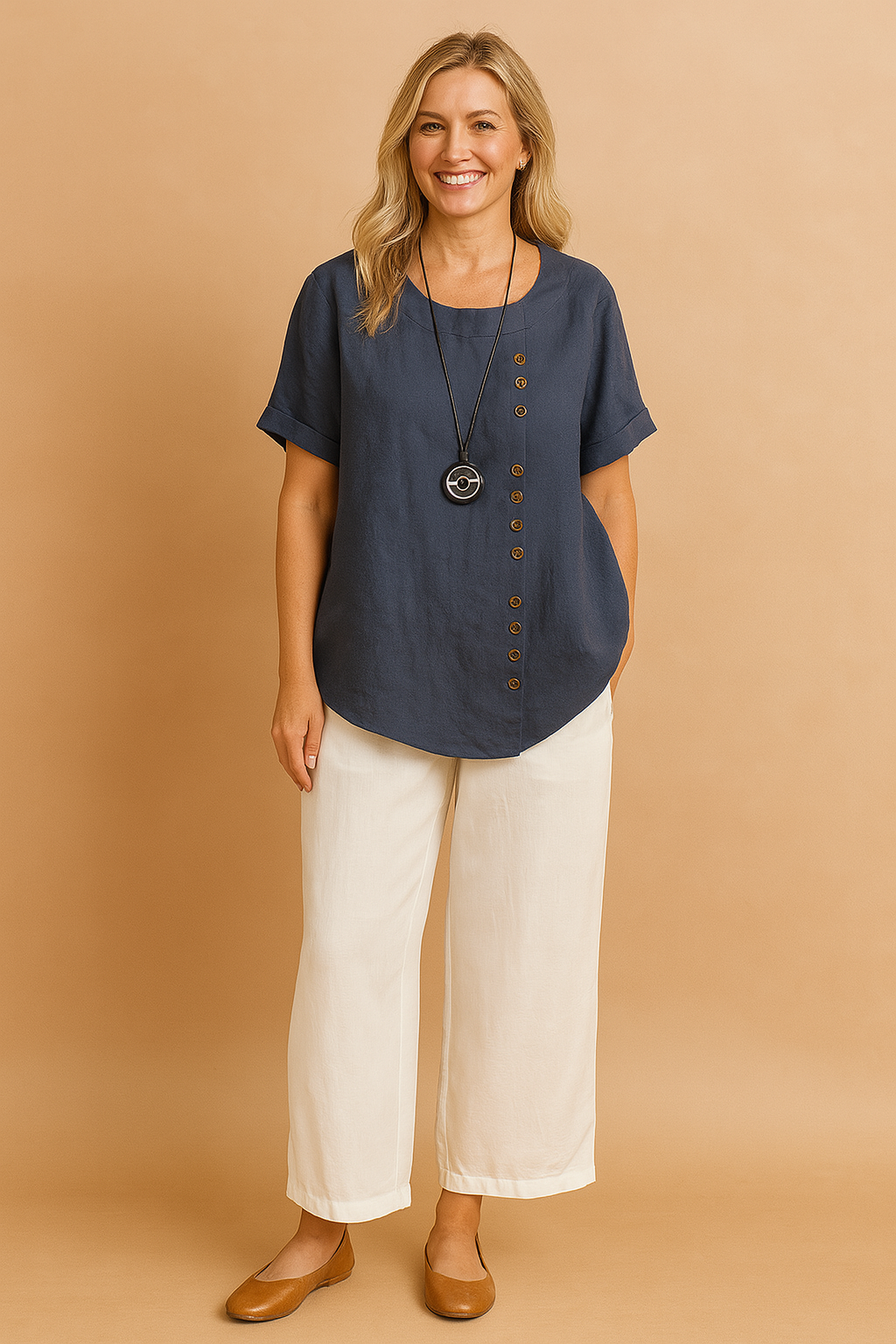 Liva | Asymmetrical blouse with decorative clasp