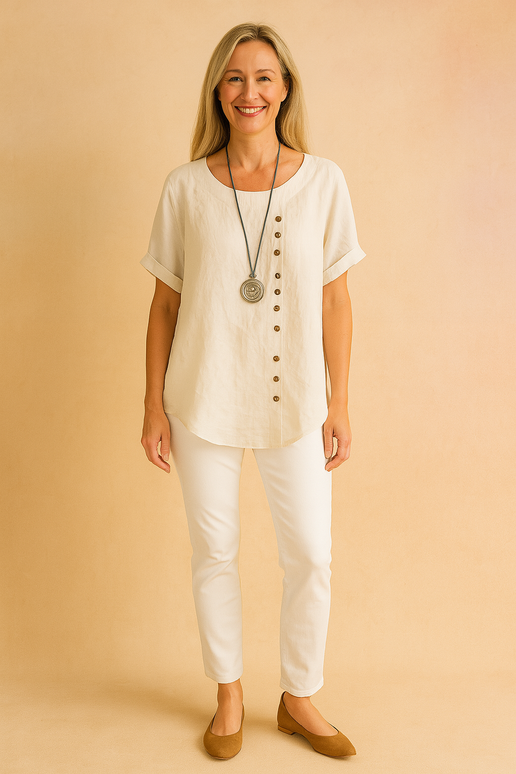 Liva | Asymmetrical blouse with decorative clasp