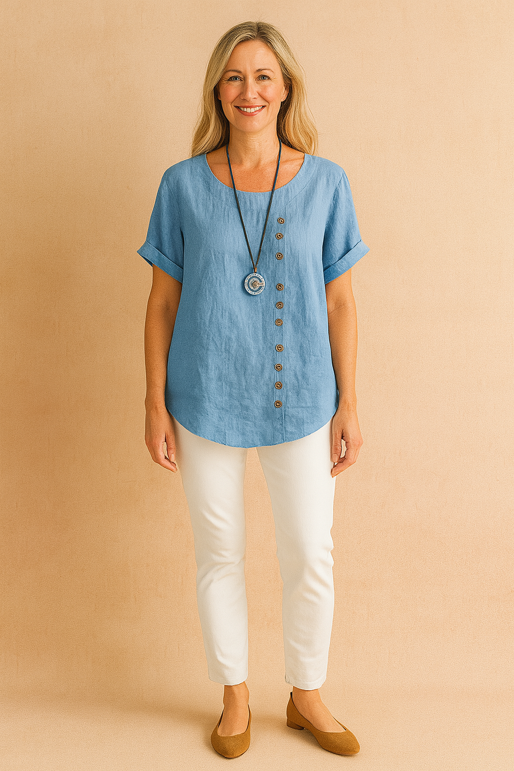 Liva | Asymmetrical blouse with decorative clasp