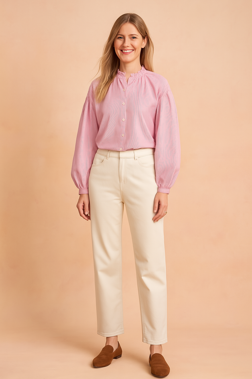 Liwia | Stylish striped blouse with a delicate stand-up collar