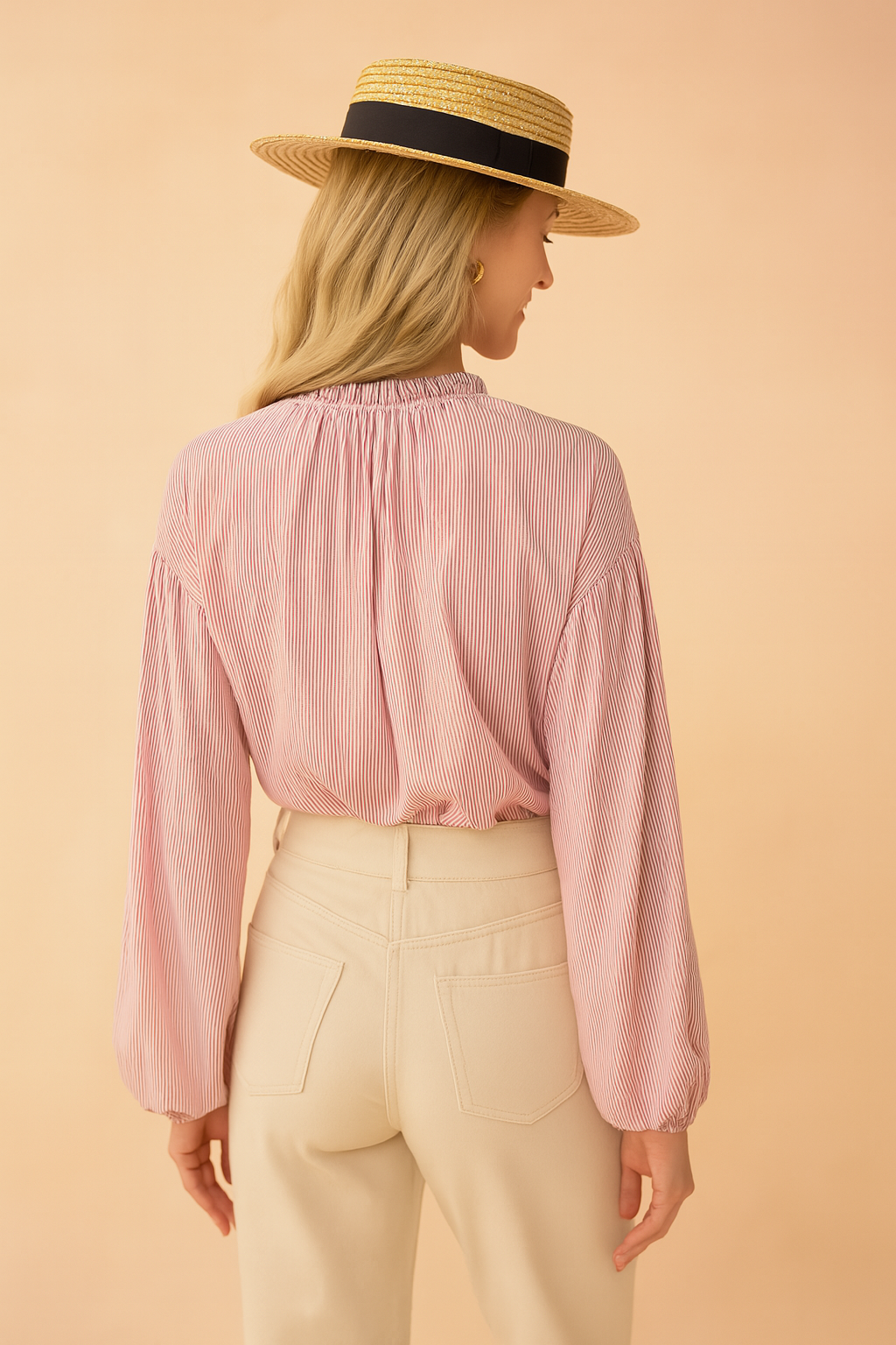Liwia | Stylish striped blouse with a delicate stand-up collar