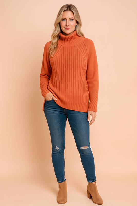 Lynette | Cozy Ribbed Knit Sweater with High Neck