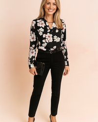 Lyona | Elegant floral V-neck blouse