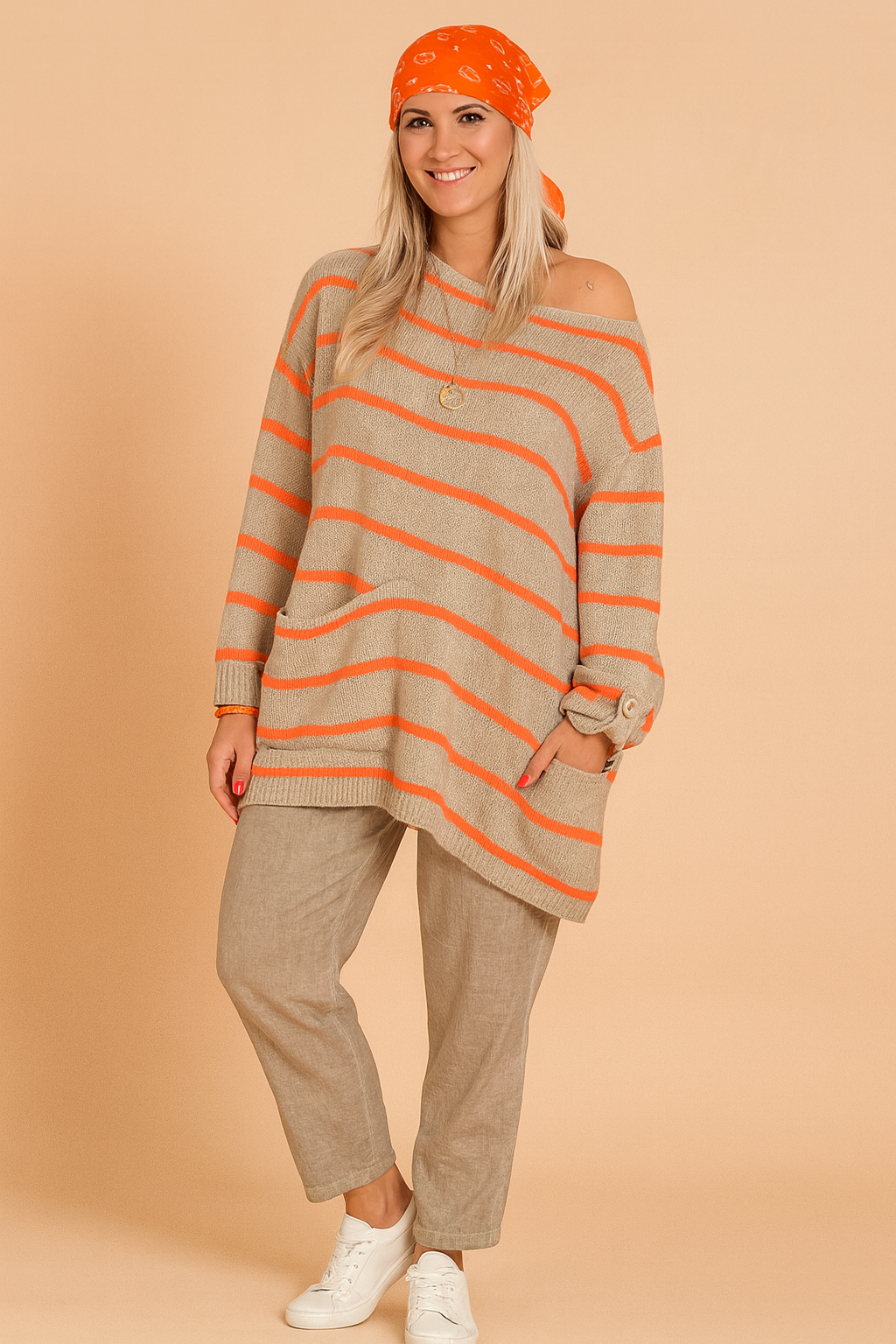 Magda | Oversized striped sweater with a boat neckline