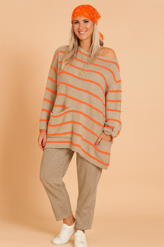 Magda | Oversized striped sweater with a boat neckline