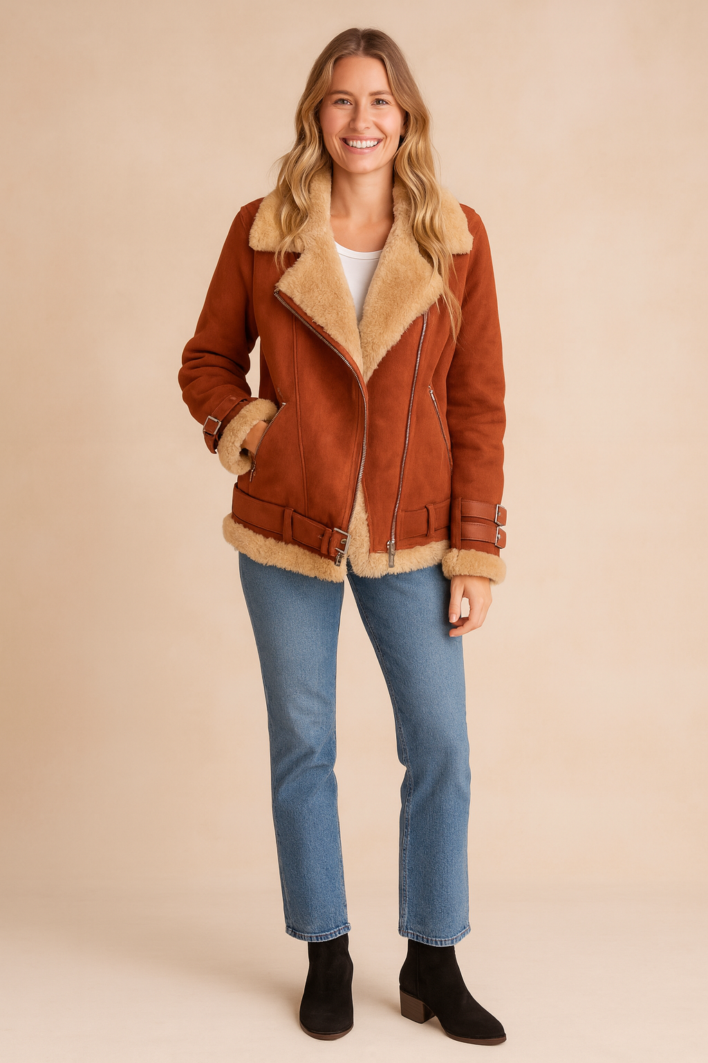 Magdalena | Aviator jacket with sheepskin and stripes