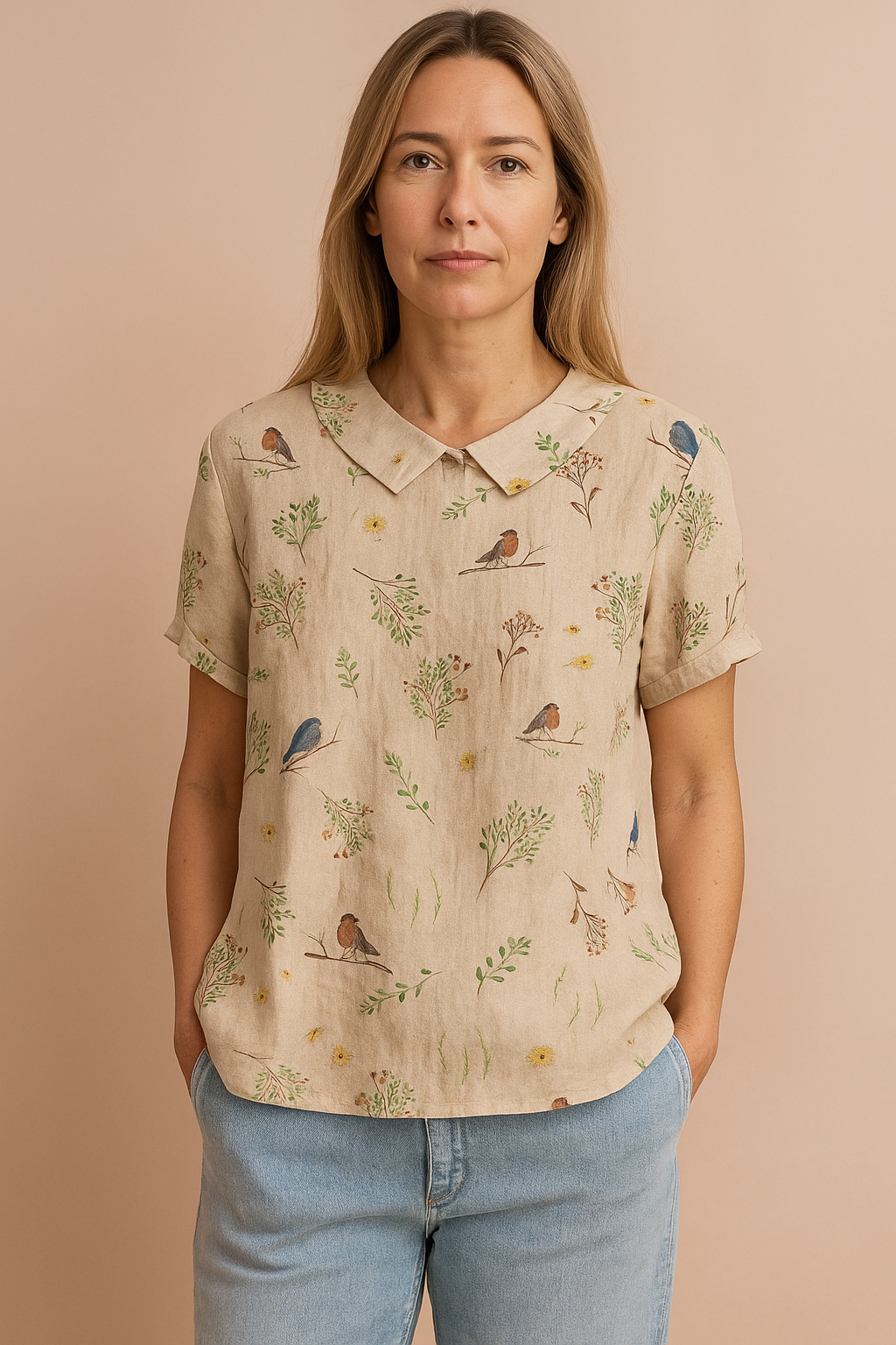 Maya | Women's Casual Shirt with Bird and Branch Print