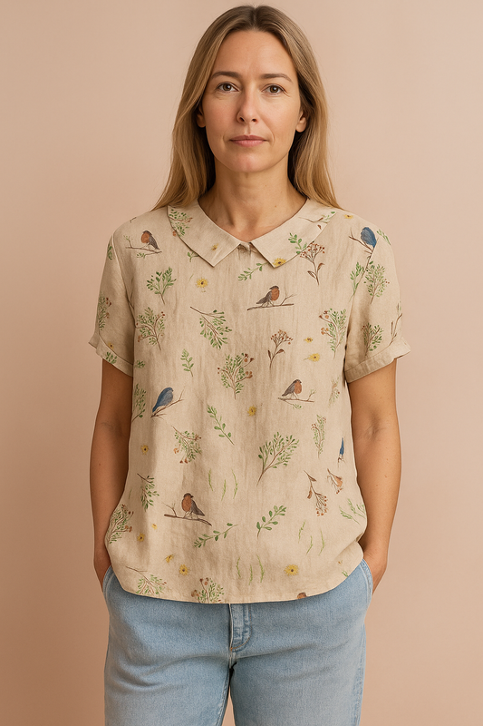 Maya | Women's Casual Shirt with Bird and Branch Print