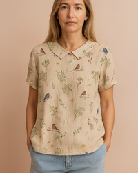 Maya | Women's Casual Shirt with Bird and Branch Print