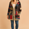 Milena | Long fleece jacket with a hood and a patchwork pattern