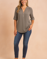 Nessa | Zippered blouse with 3/4 sleeves