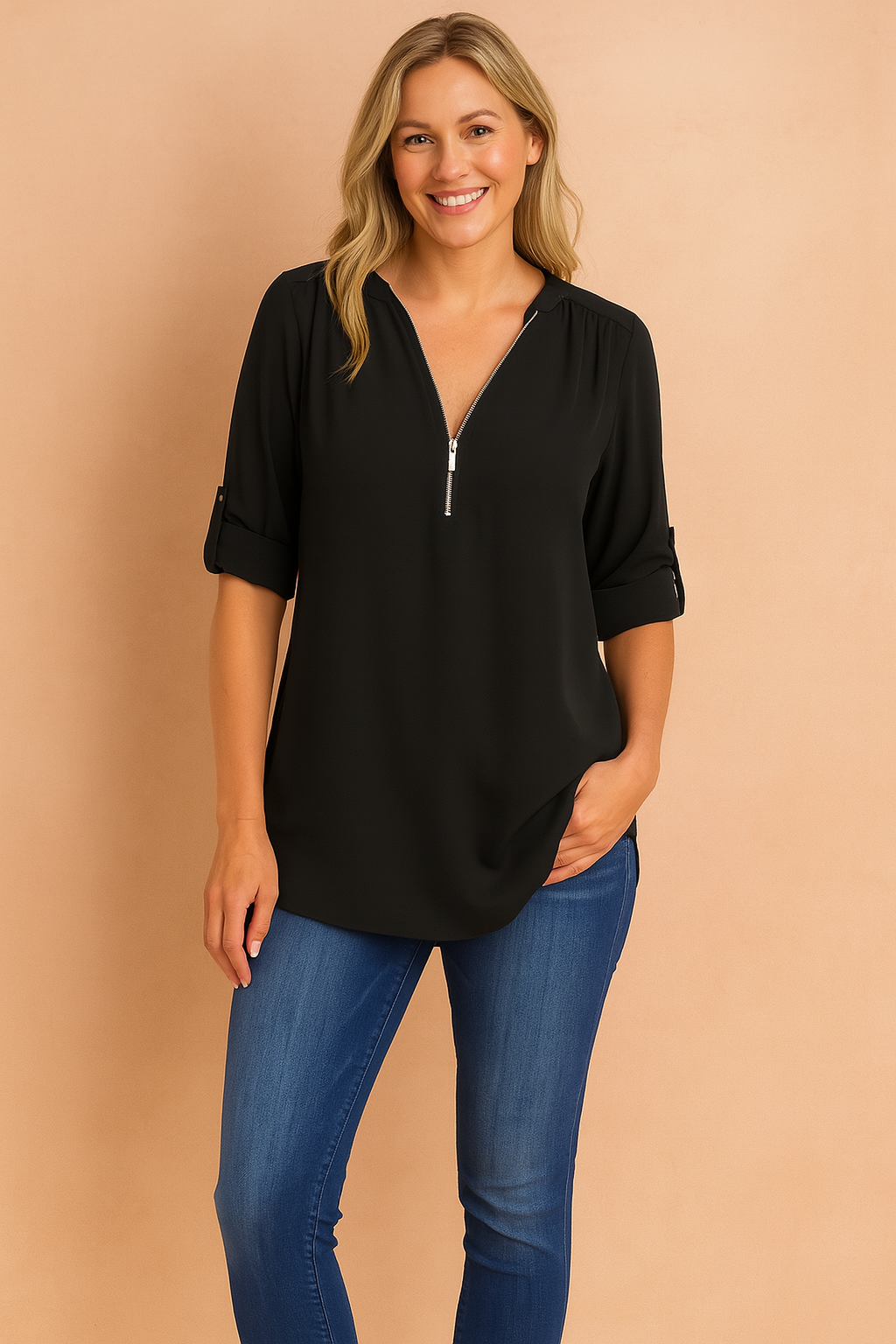 Nessa | Zippered blouse with 3/4 sleeves