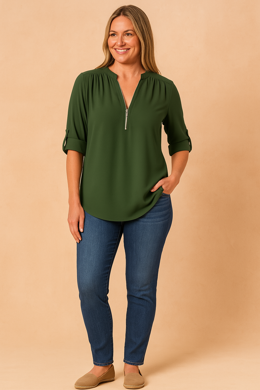 Nessa | Zippered blouse with 3/4 sleeves