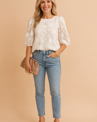 Rosana | Elegant floral blouse with puff sleeves