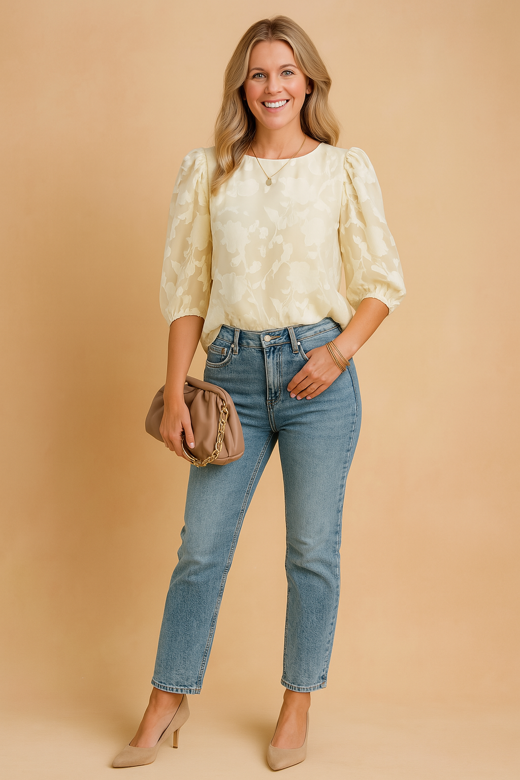 Rosana | Elegant floral blouse with puff sleeves