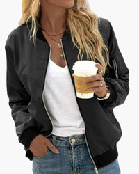 Stylish Women's Bomber Jacket with Ribbed Collar and Cuffs for Casual Everyday Wear