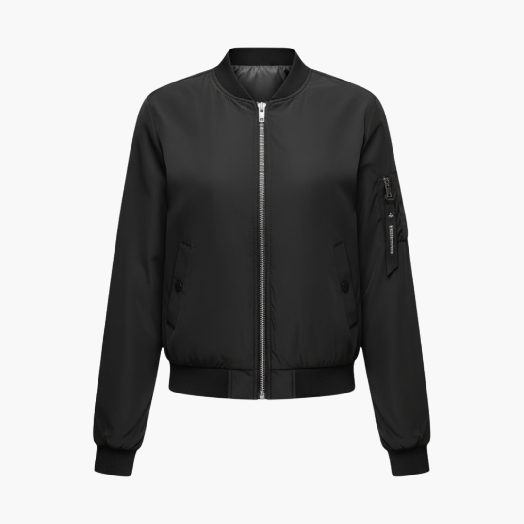 Stylish Women's Bomber Jacket with Ribbed Collar and Cuffs for Casual Everyday Wear