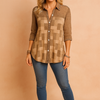 Tressa | Patchwork button-down shirt with 3/4 sleeves