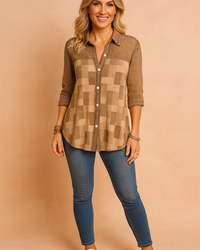 Tressa | Patchwork button-down shirt with 3/4 sleeves