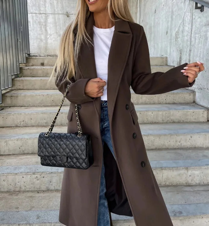 Women's Classic Long Sleeve Trench Coat - Elegant and Versatile Outerwear