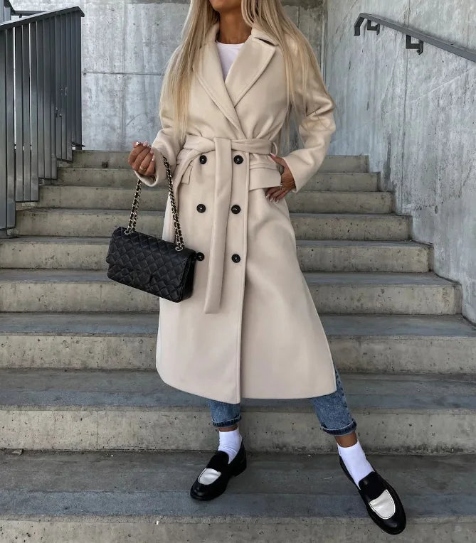 Women's Classic Long Sleeve Trench Coat - Elegant and Versatile Outerwear