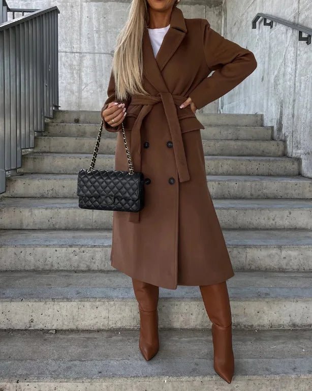 Women's Classic Long Sleeve Trench Coat - Elegant and Versatile Outerwear