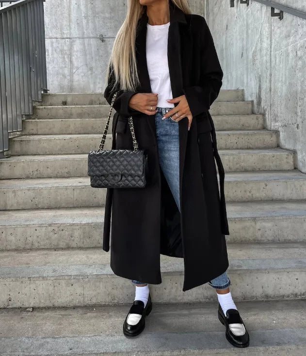 Women's Classic Long Sleeve Trench Coat - Elegant and Versatile Outerwear
