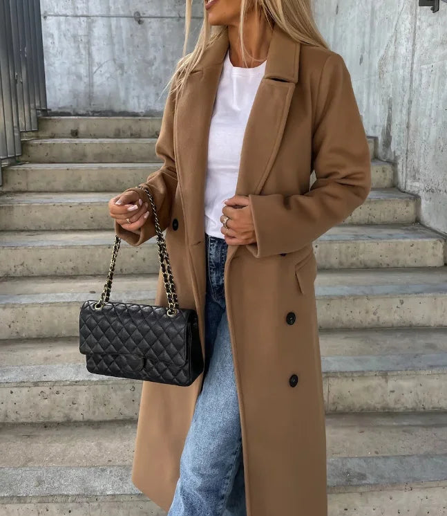 Women's Classic Long Sleeve Trench Coat - Elegant and Versatile Outerwear