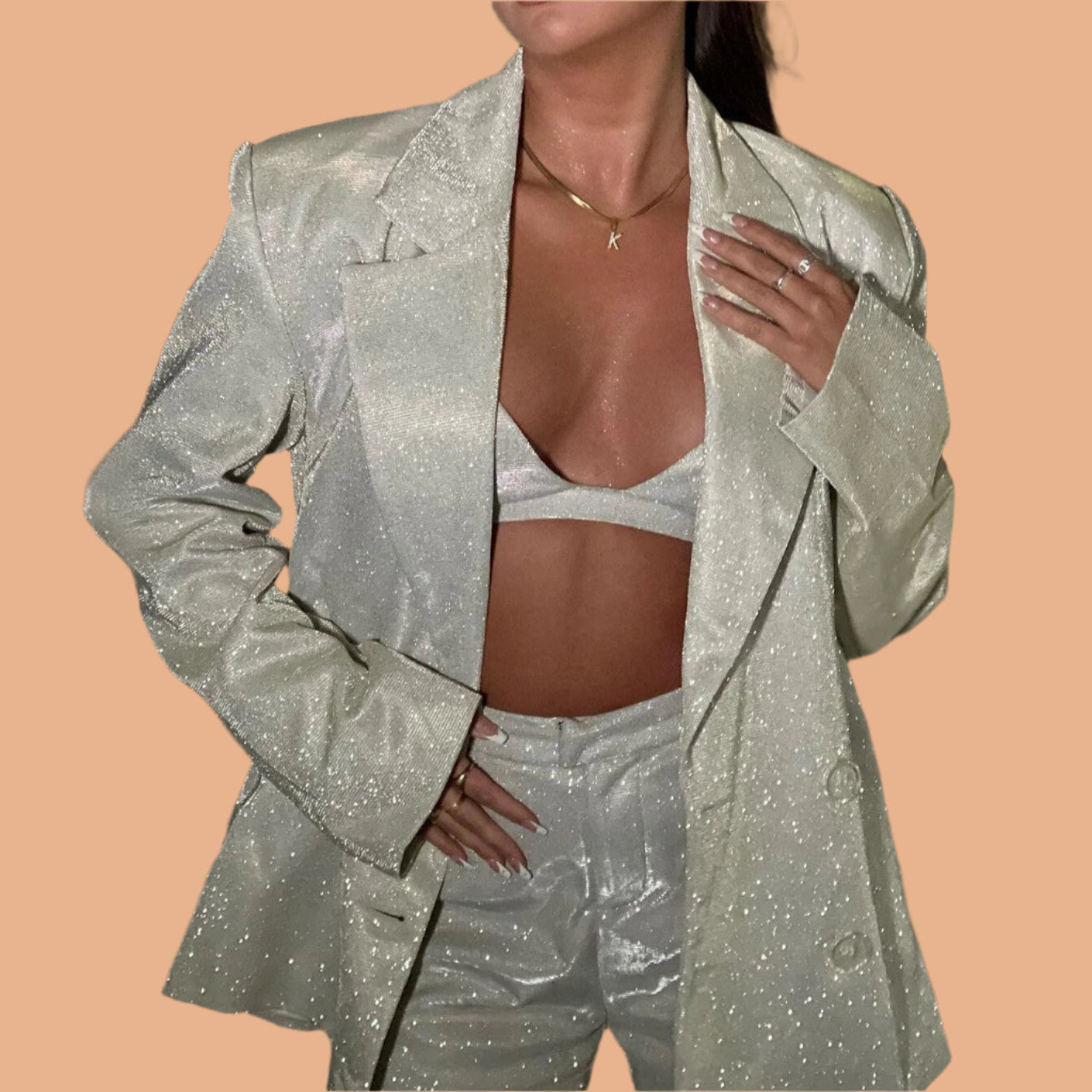 Women's Dazzling Sequin Blazer Set Stylish Evening Wear High-Quality Fabric
