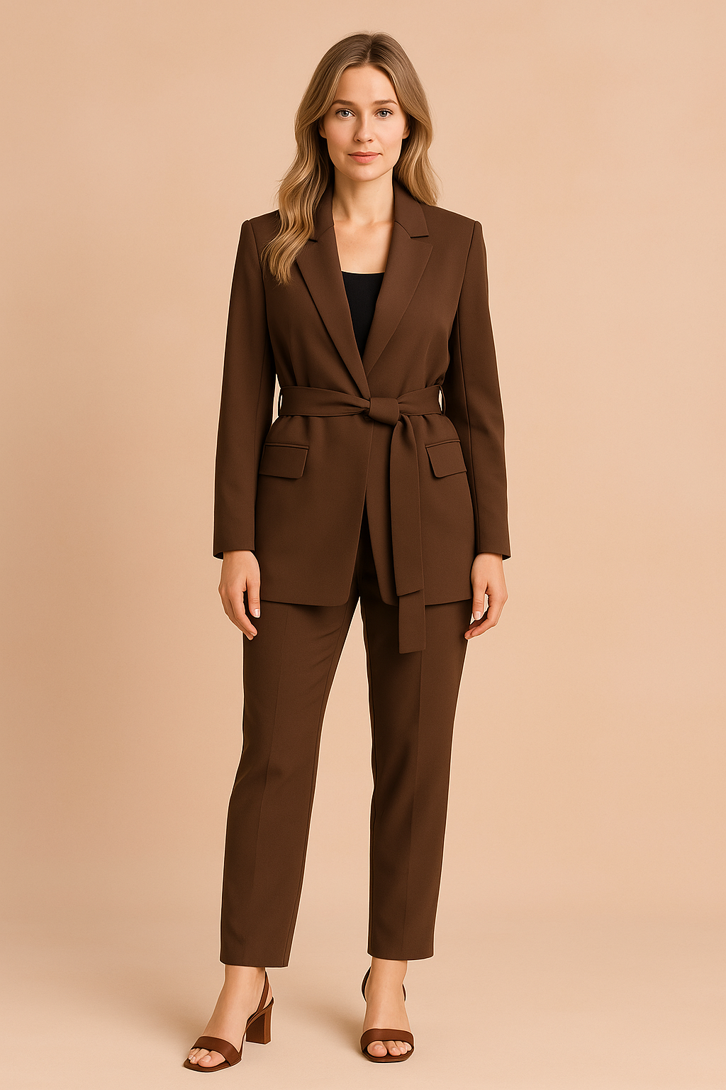 Women's Elegant Blazer with Belt Tailored Fit High-Quality Fabric