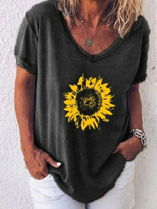 Women's Graphic Tee V-Neck Casual Cotton Shirt for Summer Fashion