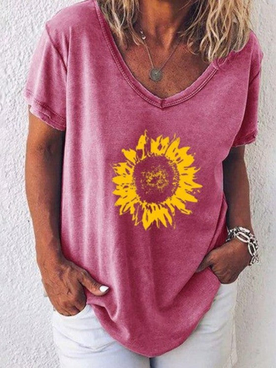 Women's Graphic Tee V-Neck Casual Cotton Shirt for Summer Fashion