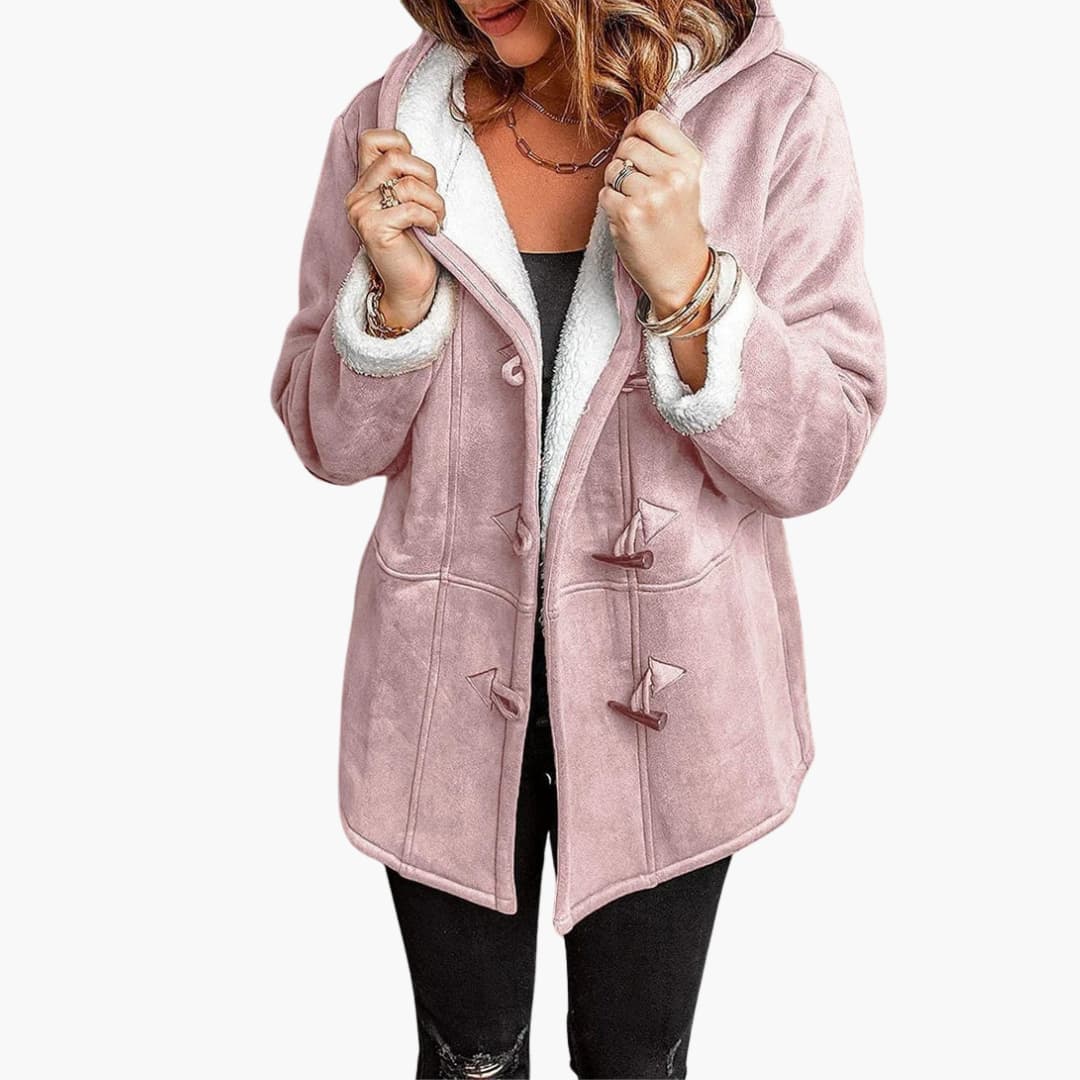 Women's Hooded Fleece-Lined Jacket with Toggle Closure - Stylish Women's Jacket for Cold Weather and Casual Outings