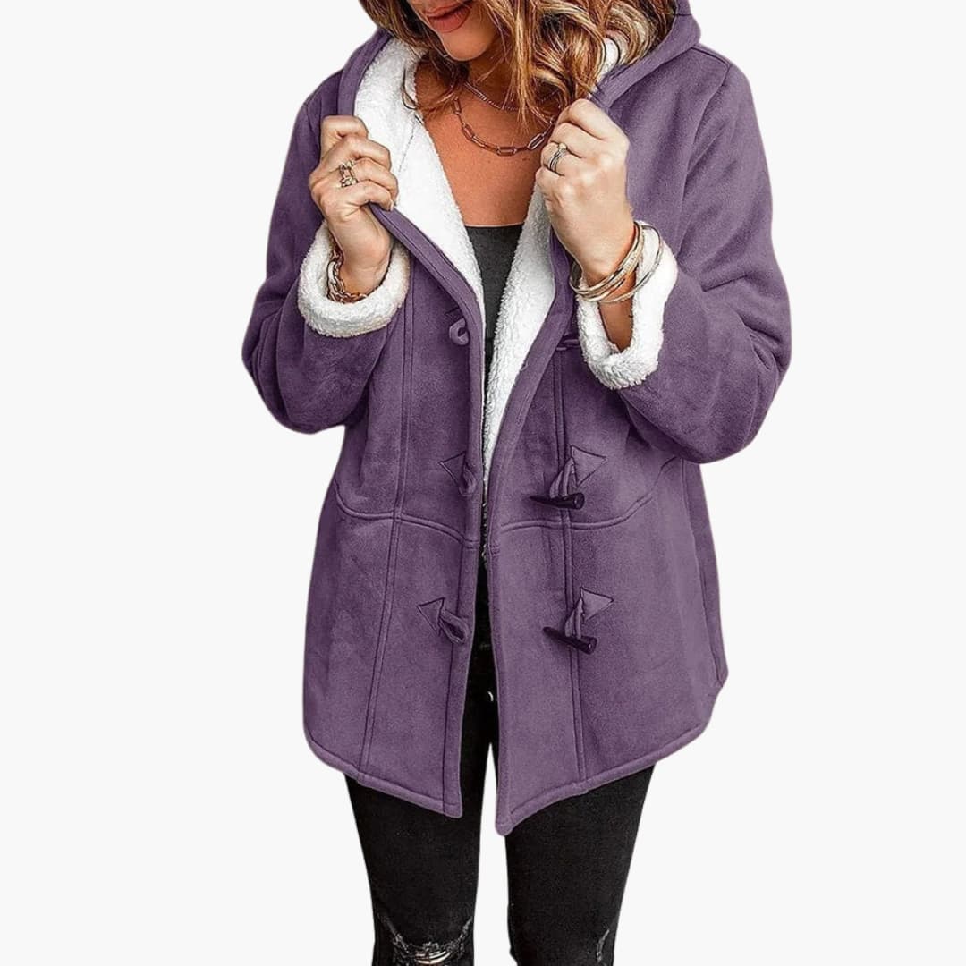 Women's Hooded Fleece-Lined Jacket with Toggle Closure - Stylish Women's Jacket for Cold Weather and Casual Outings