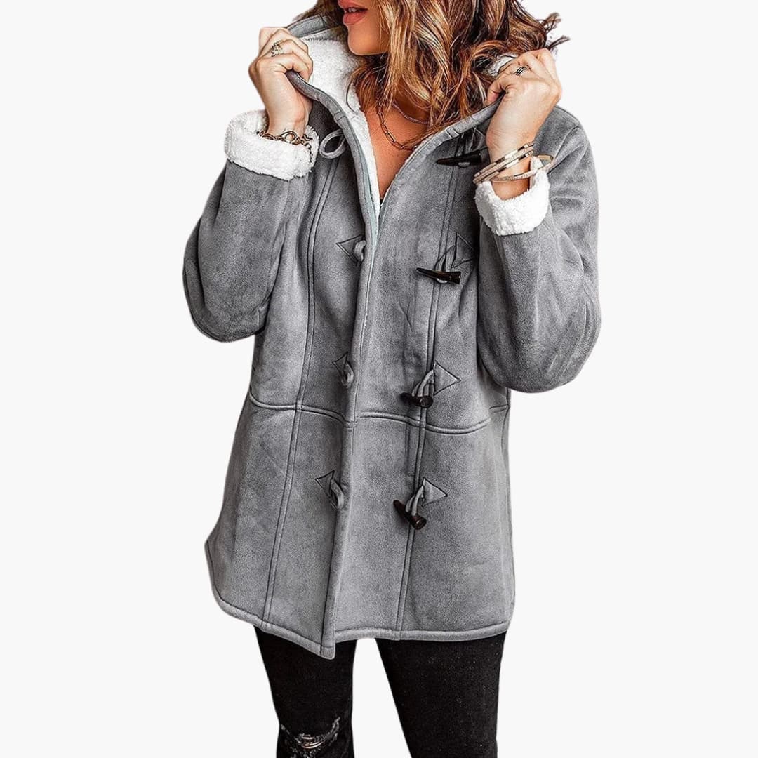 Women's Hooded Fleece-Lined Jacket with Toggle Closure - Stylish Women's Jacket for Cold Weather and Casual Outings