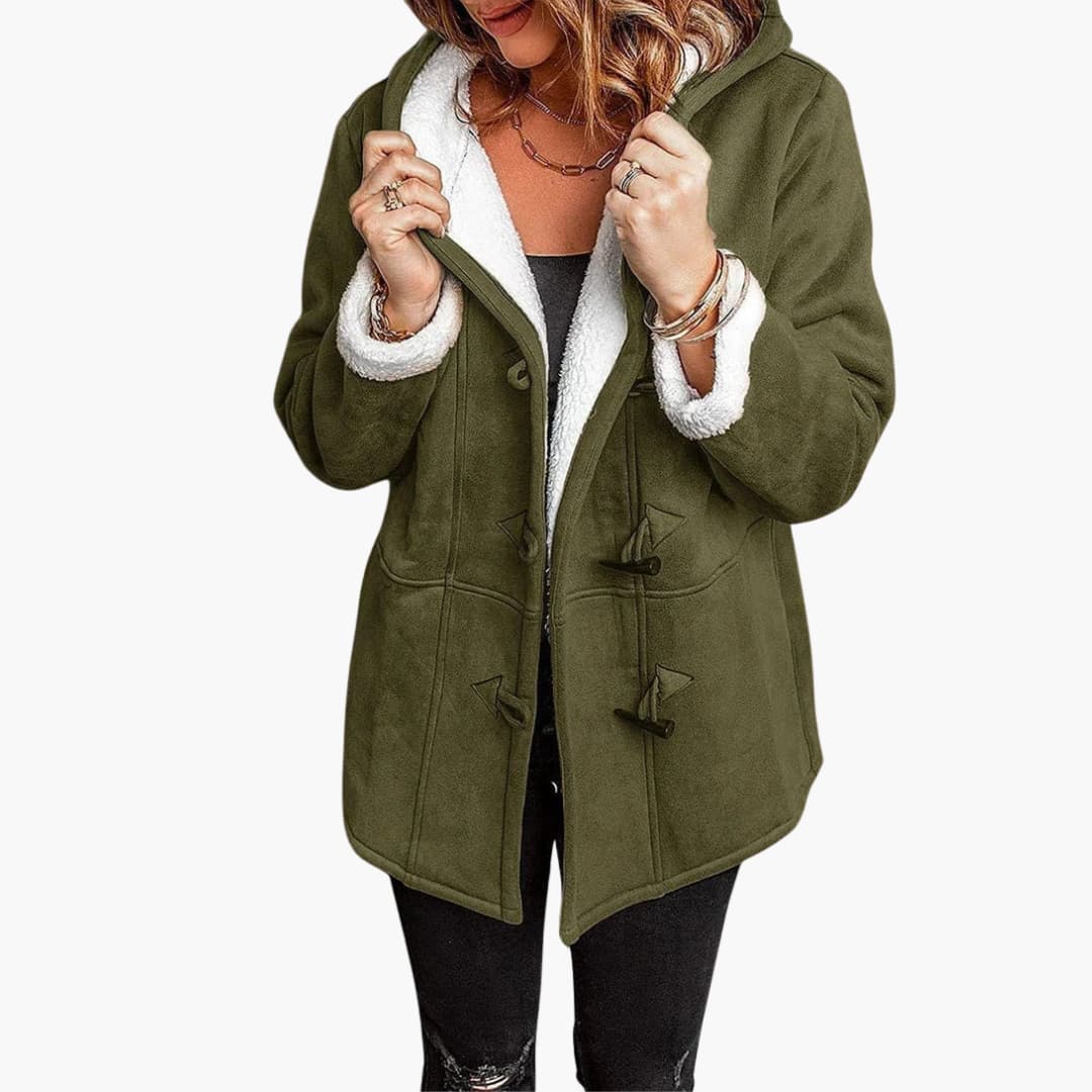 Women's Hooded Fleece-Lined Jacket with Toggle Closure - Stylish Women's Jacket for Cold Weather and Casual Outings