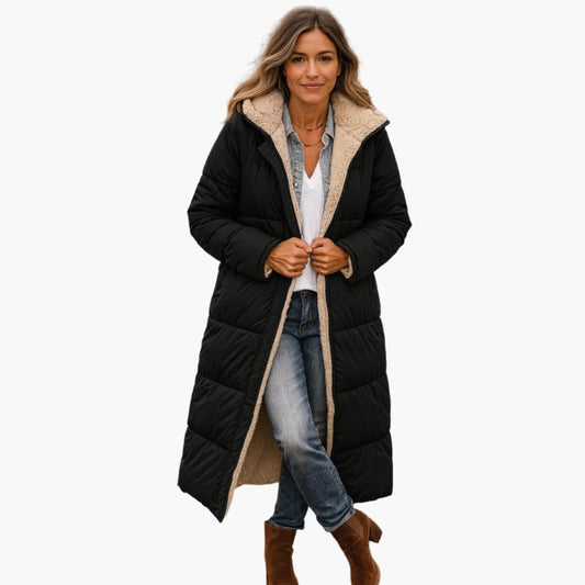 Women's Long Quilted Coat with Hood - Stylish Winter Coats for Women, Warm Outerwear for Cold Weather