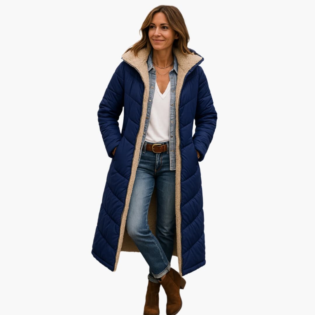 Women's Long Quilted Coat with Hood - Stylish Winter Coats for Women, Warm Outerwear for Cold Weather