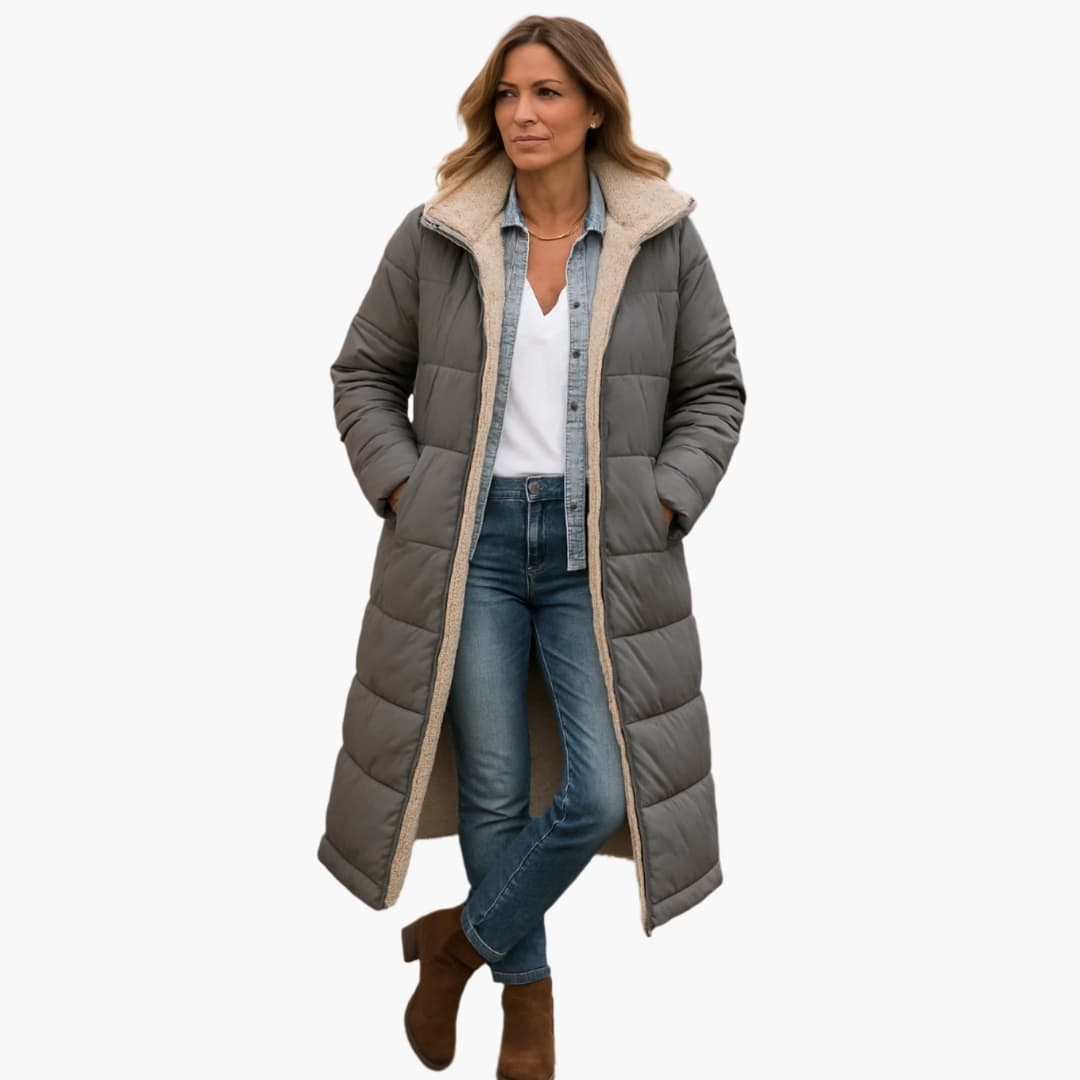 Women's Long Quilted Coat with Hood - Stylish Winter Coats for Women, Warm Outerwear for Cold Weather