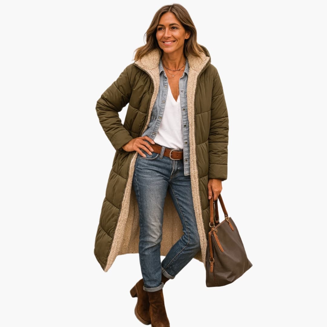 Women's Long Quilted Coat with Hood - Stylish Winter Coats for Women, Warm Outerwear for Cold Weather