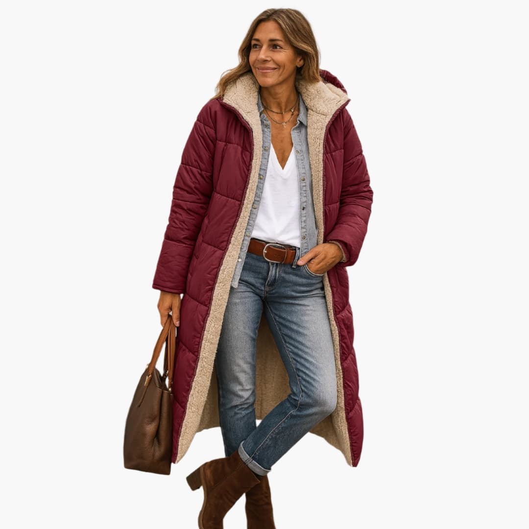 Women's Long Quilted Coat with Hood - Stylish Winter Coats for Women, Warm Outerwear for Cold Weather