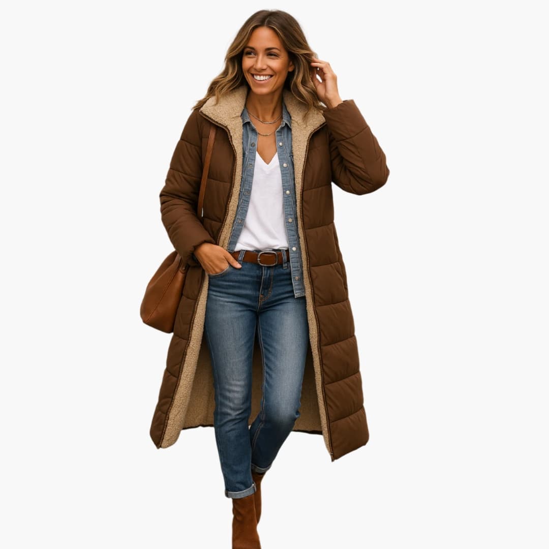 Women's Long Quilted Coat with Hood - Stylish Winter Coats for Women, Warm Outerwear for Cold Weather