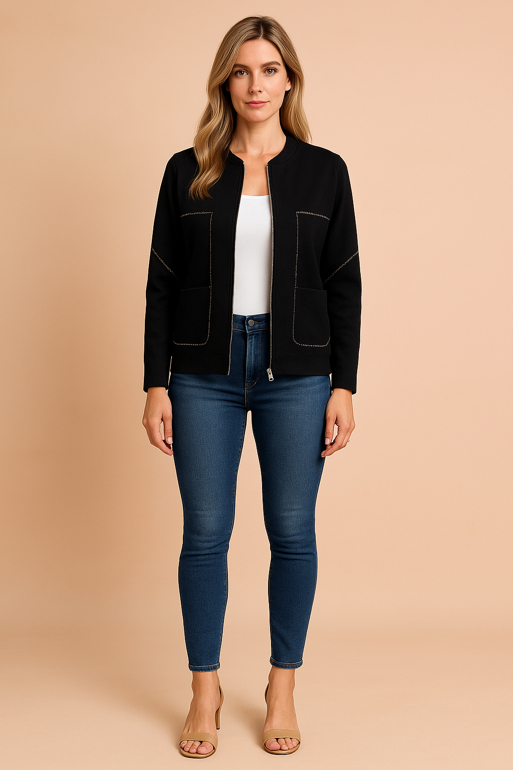 Women's Modern Blazer Stylish Zipper Design High-Quality Fabric