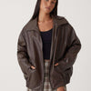 Women's Oversized Leather Jacket - Stylish Bomber Coat for Effortless Modern Looks